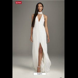 WHITE BY VERA WANG High Slit Sequin Gown With Plunging Choker Neck Wedding Dress